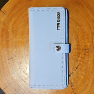 Steve Madden Foldover Wallet Card Holder Snap Closure Ballen Blue Silver